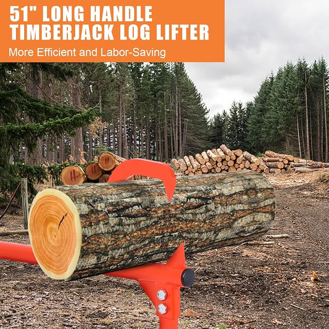 Timberjack Log Lifter, Heavy Duty Steel Log Jack, 50.9" Adjustable Log Roller Cant Hook, Ups to 15.5" in Dia Log Roller Tool, Logging Tools for Rolling and Raising Up Logs