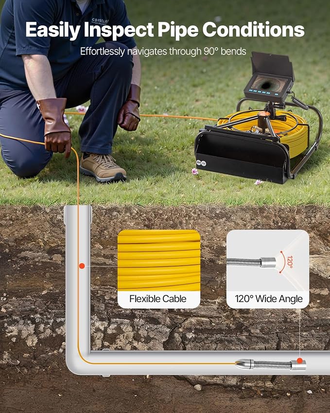 VEVOR Sewer Camera, 98.4 ft/30 m, 4.3" Pipe Drain Inspection Camera with DVR Function and LED Lights, Waterproof IP68 Borescope, Industrial Endoscope for Home Wall Duct Drain Pipe Plumbing