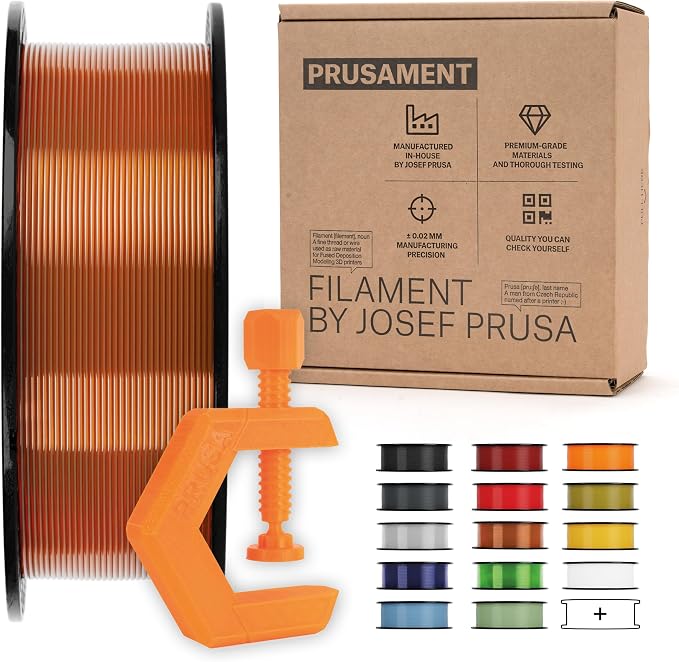 Prusament Premium PETG Prusa Orange Transparent 1.75mm 1kg Filament | PETG filament with ±0.02 mm precision, low stringing, strong layer adhesion, and reliable tangle-free printing.