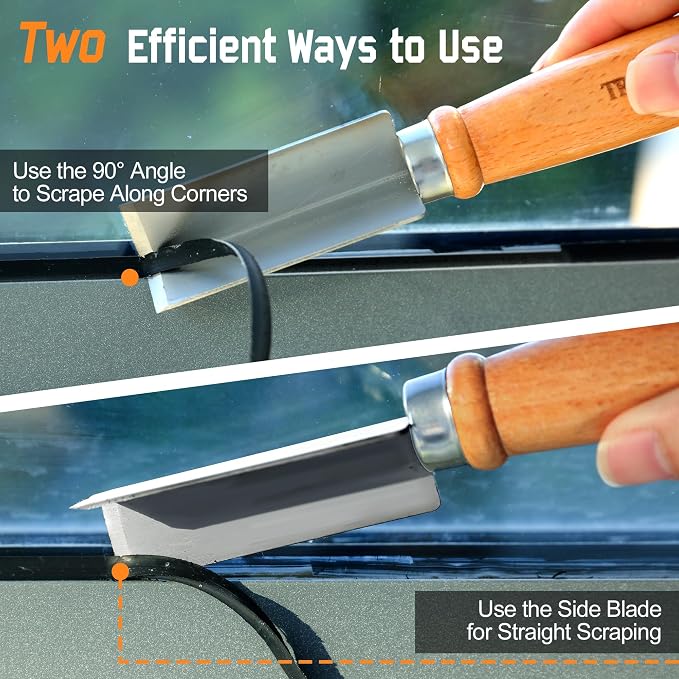 2 PCS Professional Caulk Remover Tool – Heat-Treated Caulking Tool with 90° Sharp Blade & Solid Wood Handle, Saves Time for Home Improvement, Durable Grout & Silicone Remover Tool