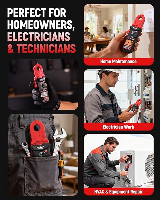 KAIWEETS Digital Clamp Meter with Round Jaw, Automotive Multimeter, NCV, 2000 Counts, Amp Voltmeter, Accuratly Measure AC/DC Current & Volatge, Resistance, Diode, Capacitance, Continuity, Frequency