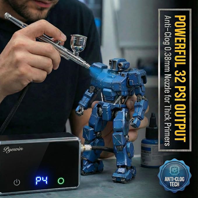 32PSI Cordless Airbrush Kit with Compressor - Portable Handheld Air Brush Gun with LED Display & 0.38mm Anti-Clog Nozzle, Rechargeable Airbrush Set for Model Painting, Nails, Barber, Cake & Makeup
