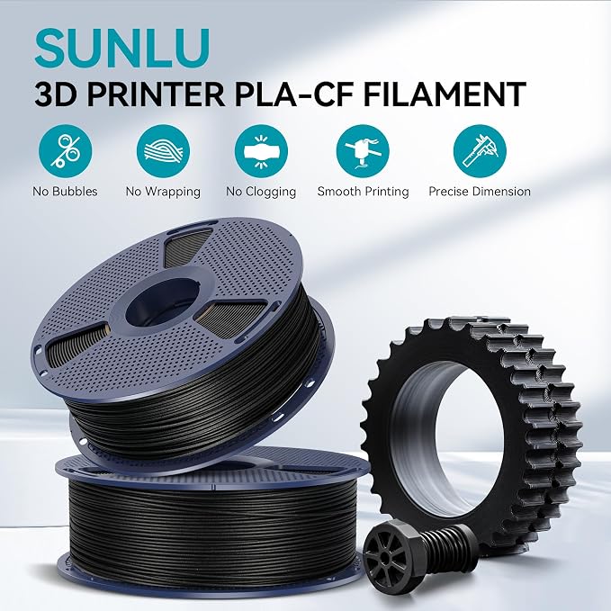 SUNLU Carbon Fiber PLA, Strong and Lightweight PLA 3D Printer Filament, PLA Filament 1.75mm Dimensional Accuracy +/- 0.02 mm, Neatly Wound 3D Printing Filament, 1KG Spool. (Black)