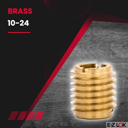 E-Z LOK Knife Threaded Insert for Hard-Wood, Brass Thread Inserts 10-24 Internal Threads, 0.500" Length Pack of 25