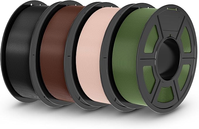 TECBEARS PLA 3D Printer Filament, 4KG PLA Filament 1.75mm, Neatly Wound 3D Printing Filament, Dimensional Accuracy +/- 0.02 mm,1 Kg Per Spool, Pack of 4, Black+Chocolate Brown+Skin+Olive Green