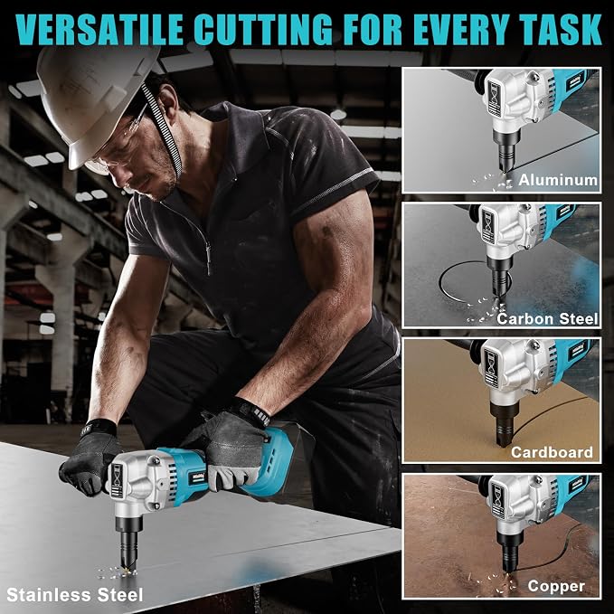 MtiolHig Cordless Metal Nibbler Compatible with Makita 18V Battery, 18-Gauge Electric Nibbler with Assist Handle & 2 Blades, 1900RPM Brushless Metal Cutter for Stainless Steel(Tool Only)