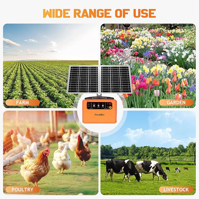 30 Miles Solar Electric Fence Charger for Livestock,6-12KV Adjustable Output Solar Charger,1.5J Fence Charger,15W Solar Powered Electric Fence Kit for Garden,24H Uninterrupted Protection