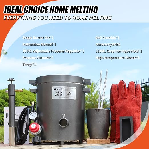 FASTTOBUY 6 KG Propane Melting Furnace Kit w Graphite Crucible and Tongs 1300°C /2372°F Casting Refining Smelting for Precious Metals Gold Silver Tin Aluminum 7-in-1 Melting Casting Tool