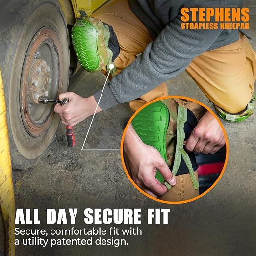 Stephens Strapless Knee Pads for Construction - Heavy Duty Soft Cap Design for Work | Safety Work Gear | Flooring | Roofing | Gardening | Personal Protective Equipment - Cushion Support for Kneeling - Non-Slip Strapless Knee Pad - Eliminate Knee Pain -...