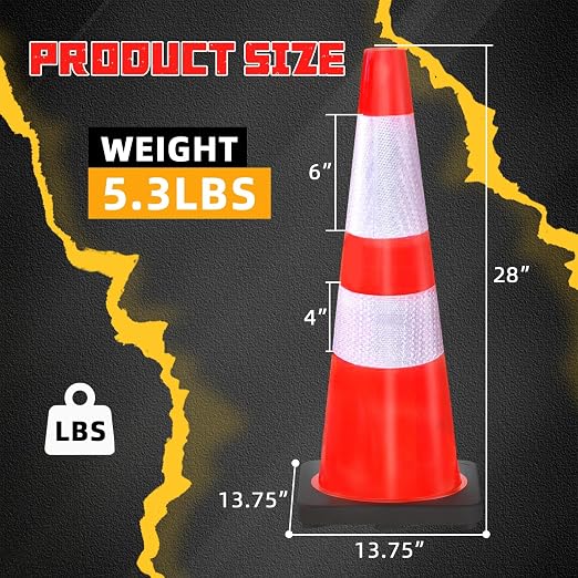2 Pack 28 Inch Traffic Safety Cones Orange Parking Cones with Reflective Collars Heavy Duty Black Base Construction Cone Structurally Stable for Road Warning Parking Lot Public Place Traffic Control