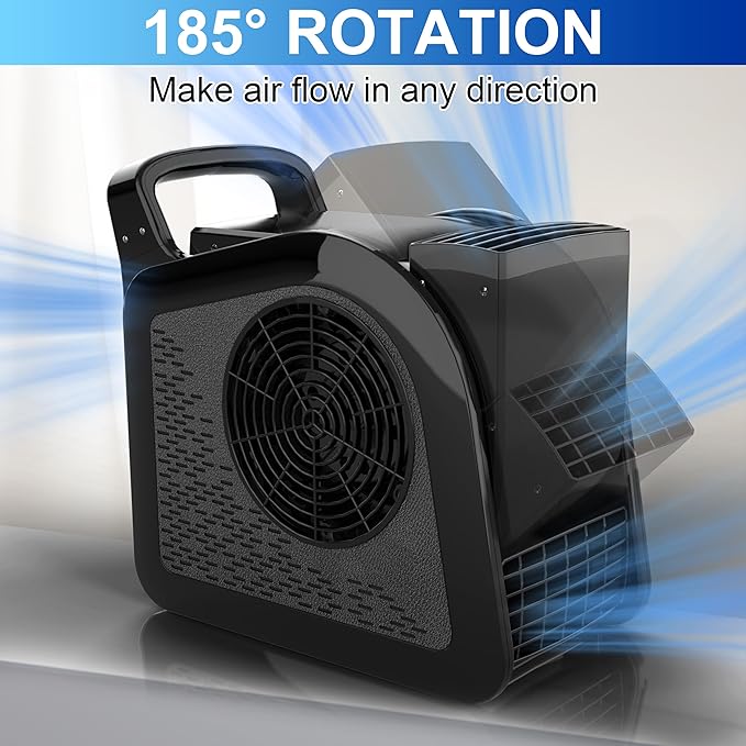 Portable Blower Fan for Home: High Velocity Floor Fans for Cooling and Drying - Air Mover with 185° Rotating for Bedroom, Garage, Shop and Gym, 3 Speeds Utility Fan with 2 AC Outlets, Black