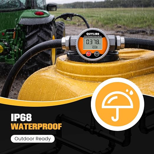 Waterproof 1 Inch Fuel Flow Meter with 3/4" NPT Adapter, 2-26 GPM Digital Inline Flowmeter for Hot/Cold Water, Diesel, Gasoline, Oil & Liquids, Supports Gallon, Liter, GPM, LPM, m³, QTS, PTS