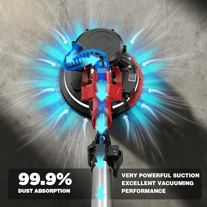 Drywall Sander with Vacuum Dust Collector, 1200W 5 Variable Speed 800-2100RPM Upgraded Popcorn Ceiling Removal Tool, Lijadora Para Drywall Popcorn Ceiling Remover with Extendable Handle