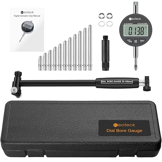 Neoteck Bore Gauge Set Digital Indicator Dial Bore Gauge (2-6"/0.0005") with Self-Centering Dial,Carbide Anvils, Insulated Grips for Deep Engine Cylinder Measurement-Black