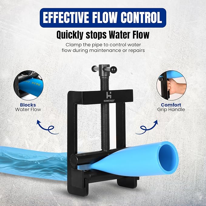 Pipe Squeeze Off Tool 0.63–2.5 in (16–63 mm), Plastic Pipe Shut Off Clamp for MDPE & PE Water Line Pipe