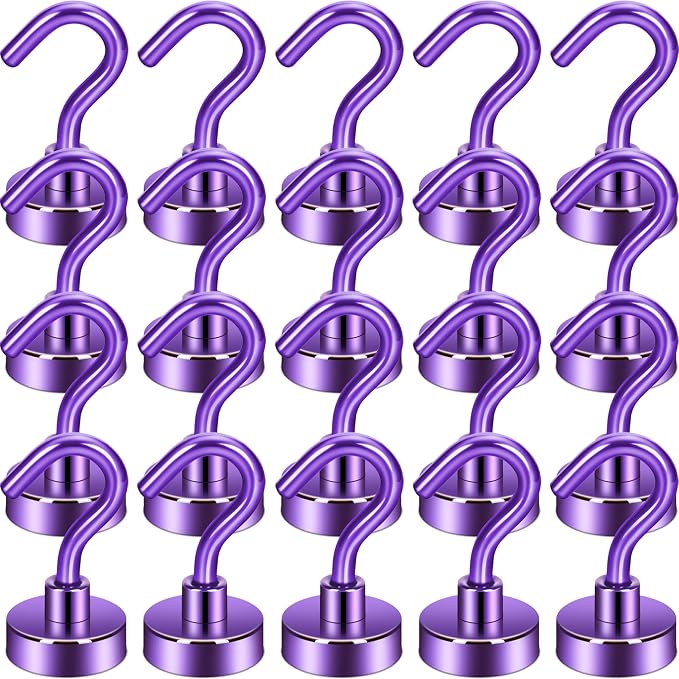 Neosmuk Magnetic Hooks, Cruise Ship Essentials, 30lb+ Heavy Duty Magnetic Hooks for Cruise Cabins, Refrigerator, Grill, Hanging, and Travel | Extra Strong Must-Haves Magnet Hook,Purple