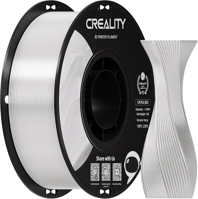Creality PLA Filament 1.75mm, Shiny and Smooth, High Gloss Silk PLA, +/-0.02mm, Silk Filament 1.75mm, 1KG/2.2lb, 3D Printer Filament for All Printers (White)