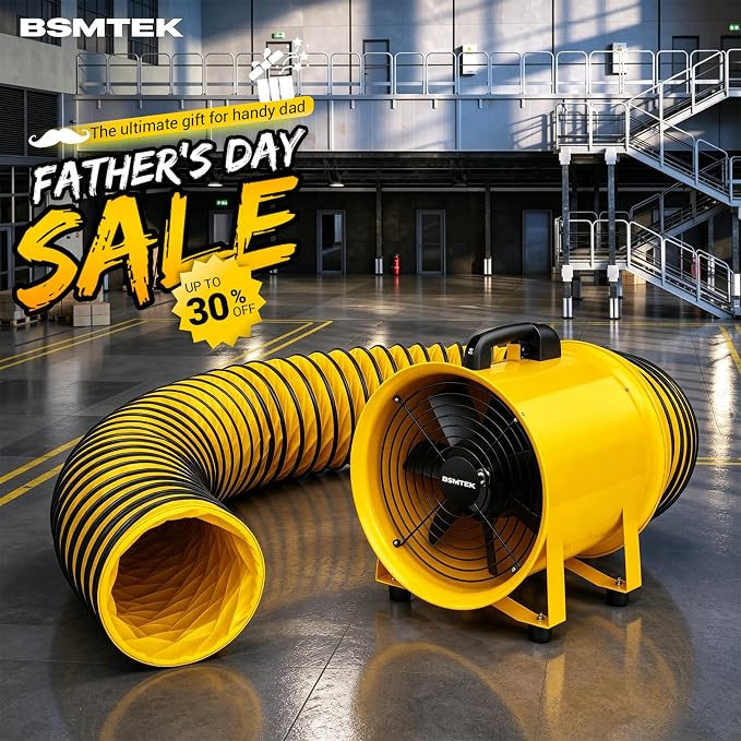 12 Inch High-Portable Exhaust Fan, 3500CFM 550W with 33FT Duct Hose, Low-Noise Industrial Portable Ventilator Blower for Basements, Workshops, Warehouses, Confined Spaces