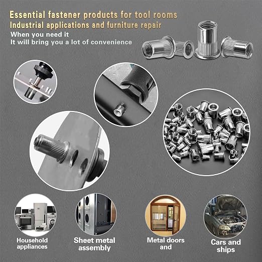 Stainless Steel Pressure Rivet Nut Tool Kit, 650PCS Metric Rivet Nut Combination (M6/M5/M4/M3), Suitable for Furniture, Decoration, Automotive, Marine and Industrial Applications