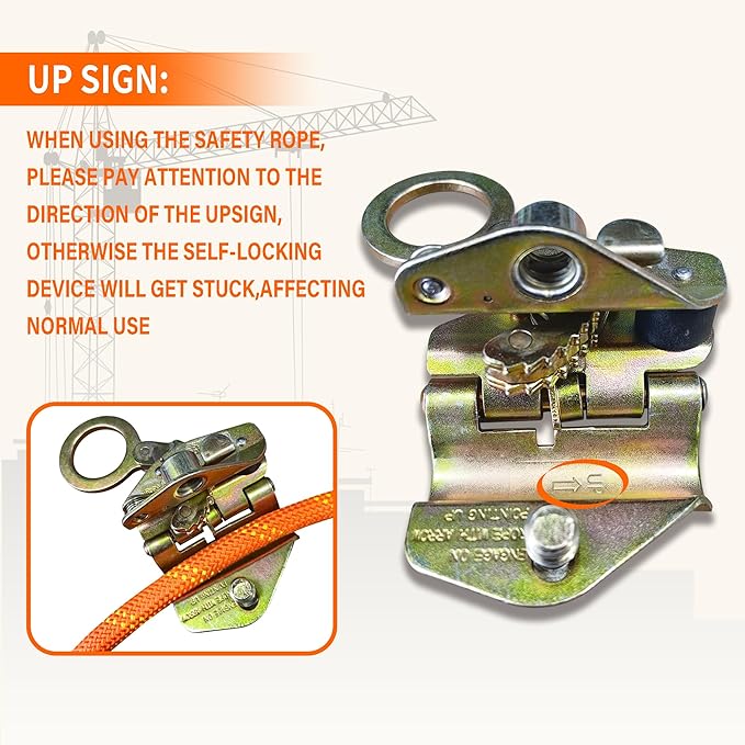 Fall Protection Safety Rope100ft Heavy Duty Vertical Roofing Rope Rope Grab Snap Hook Shock Absorber Fall Protection Line Kit Restraint System Roofing Safety Equipment (100FT)