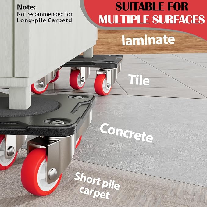 ONEON Heavy Duty Furniture Movers with Wheels Dolly with Auxiliary Lifter, All-New Upgraded Carbon Steel Panels & 360°-Wheeled Casters, Supports up to 1100 lbs (M)