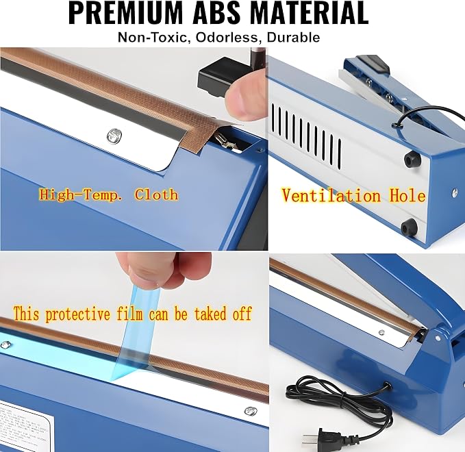 Impulse Sealer 12 inch Manual Heat Sealer Machine with Adjustable Heating Mode, ABS Shrink Wrap Bag Sealers for Plastic PE PP Bags, Portable Poly Bag Sealing Machine with Extra Replace Kit(Blue)