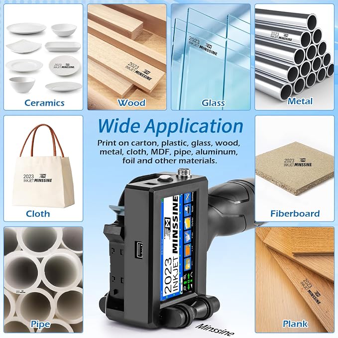 Handheld Inkjet Printer Gun MS-Z10 with 42ml Quick-Drying Ink Cartridge Portable Handheld Printer for Text/Barcode/Logo/QRCode/Counter/Batch Number/Date Coder(Printing Height: 0.08-0.5Inch)