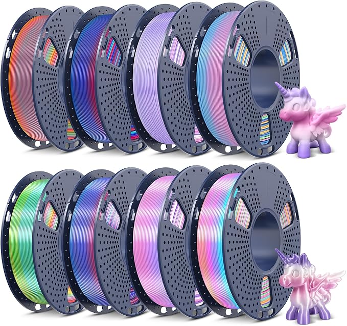 SUNLU 250g PLA Rainbow & Silk Rainbow 3D Printer Filament Bundle, Gradient PLA Rainbow & Shiny Silk Filament 1.75mm, 250g per Spool, 1kg in Total, 4 Pack (P LA Rain Bow 01-04 + Silk Rain Bow 01-04)