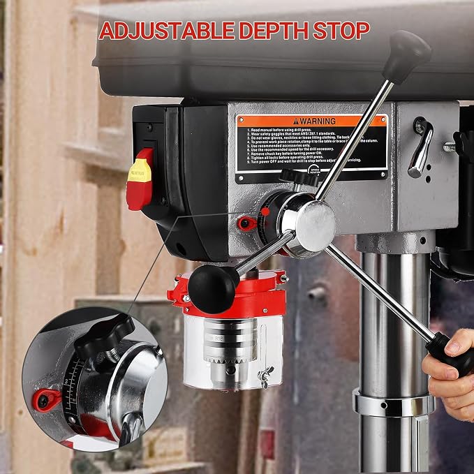 13 in Floor Drill Press, 7.5 Amp 120V, 288-3084 RPM Variable Speed Cast Iron Bench Drill Press, 0-45° Tilting Worktable, Tabletop Drilling Machine for Wood Metal