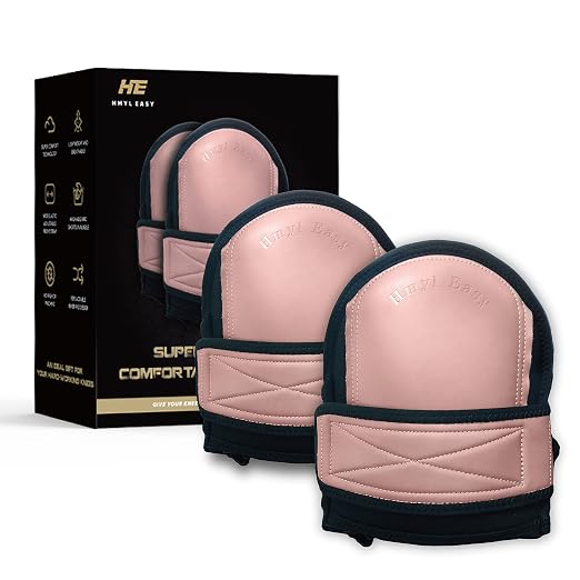 Super Soft Leather Knee Pads for Work with Non-Slip Strap, Shorts Available, Replaceable Inner Cushion for Construction, Garden, Clean, Floor, and Garage, Pink for Woman