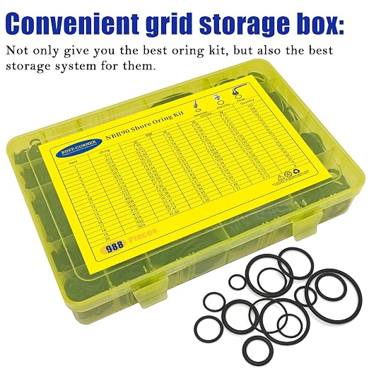 988 PCS NBR90 O-Ring Kit – 20 Sizes Assorted Black Nitrile Rubber O-Rings, High Pressure & Heat Resistant, for Automotive, Hydraulic, AC Repair, Plumbing, Industrial Sealing