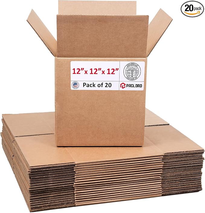 Medium Cardboard Boxes 12"L x 12"W x 12"H (Pack of 20) - USA-Made Packing Boxes for Moving, Shipping, or Storage - USPS, UPS, FedEx Approved - Professional Packing Supplies for Moving | USA-Made Packing Boxes for Moving, Shipping, or Storage - USPS, UP...