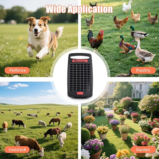 20 Miles Solar Electric Fence Charger with Short Circuit Alarm,0.32J Solar Powered Fence Charger 24-Hour Protection,with Solar Panel,14-Day Continuous Powered Protection for Livestock Protection