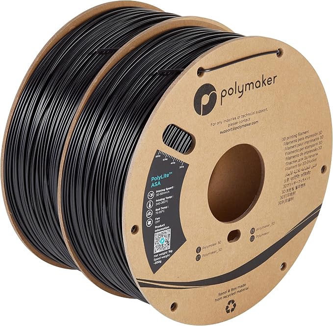 Polymaker ASA Filament 1.75mm Black*2, 2kg ASA 3D Printing Filament, Heat & Weather Resistant - ASA 3D Printer Filament Perfect for Printing Outdoor Functional Parts