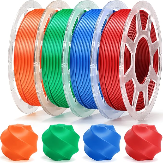 Pre-Dried PLA Basic 4x250g Bundle with Spool for Bambu Lab 3D Printers, Multicolor 1.75mm 3D Printing Filament, Cobalt Blue+Green+Orange+Red