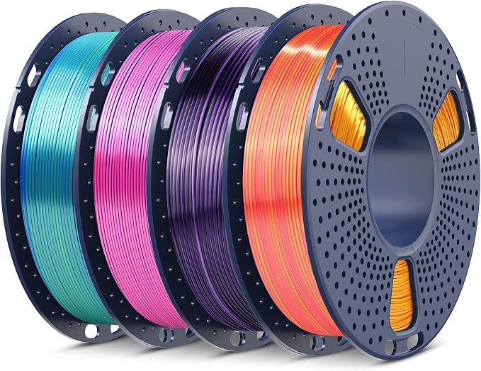 SUNLU Silk Dual Color PLA Filament Bundle Muticolor, Silk 3D Printer Filament, Individually Vacuum Packed, 250G Spool, 4 Pack, 1kg in Total, Red Blue+Red Gold+Black Purple+Blue Green