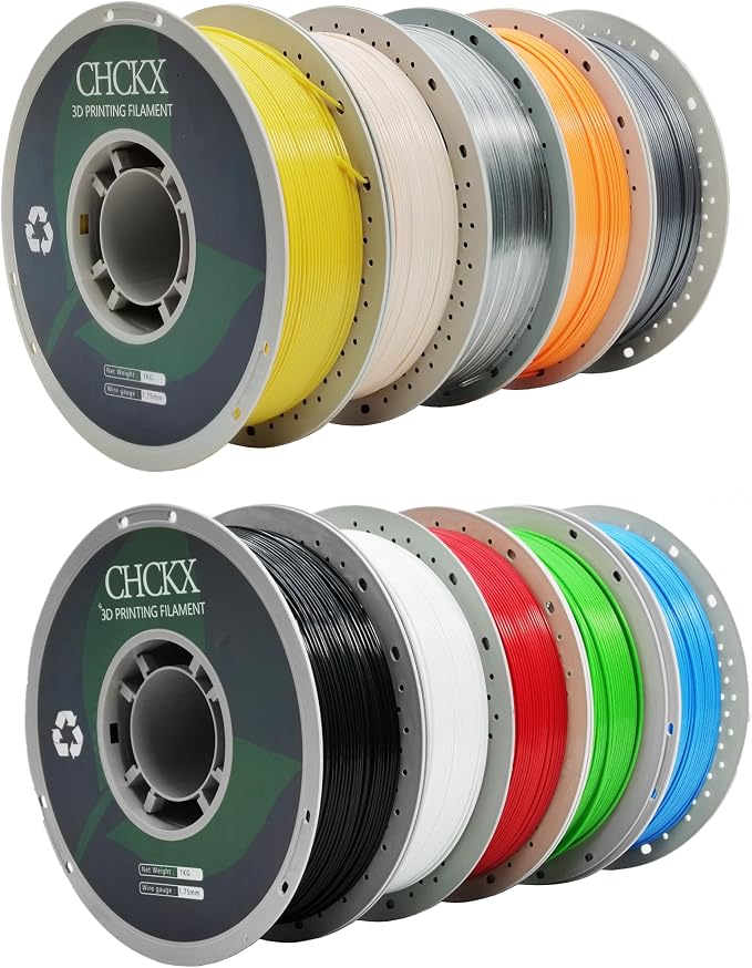PETG 3D Printer Filament Bundle, 10Rolls,Dimensional Accuracy +/- 0.03 mm, 1kg Spool(2.2lbs), 1.75 mm Fit for Most 3D Printers,Black White Blue Red Skin Green Yellow Transparent Orange Silver