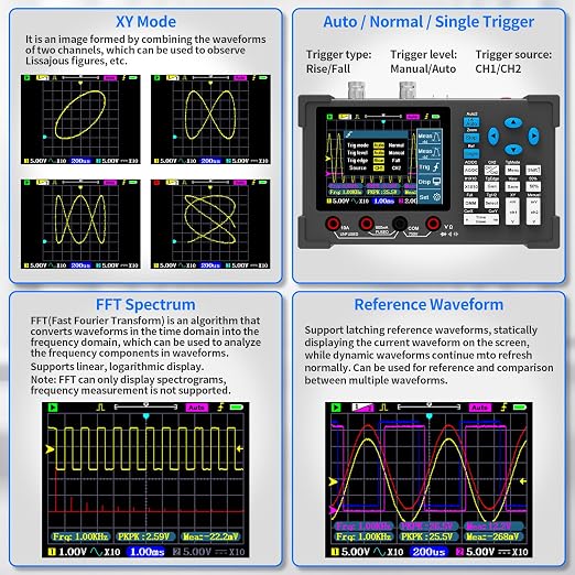 LCD Handheld Digital Oscilloscope Kit - 2 Channel 3.2" TFT Multimeter Oscilloscope Signal Generator Mini Automotive Oscilloscope Bandwidth 120Mhz Digital Oscilloscopes Portable 250MSa/s Sampling Rate