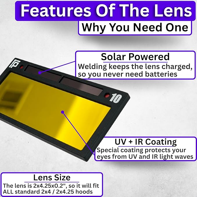 The King Single 2.0 | Shade 10 Gold Auto Darkening Welding Lens | 20A TIG Rating - No Flashing | 2" X 4.25" X 0.2" | Gold Welding Lens - Blue Puddle | Ridge Products Royal Series 2.0