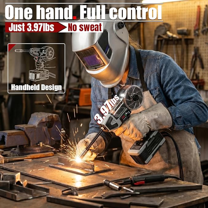 2 in 1 Handheld MIG and Stick Welder:250A Portable Welding Machine 110V Gasless Flux Core Wire Feed w/IGBT Inverter & MMA ARC Welder Gun w/LCD Display, 3.97 lbs for .032"/.040" Wire and 3/32"-1/8" Rod