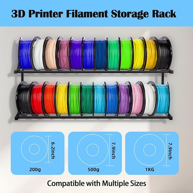 Upgrade 3D Printer Filament Storage Rack - Holds 24 Rolls, Heavy Duty Wall Bracket Shelves for ABS/PLA/TPU/Nylon Accessories, Spool Holders