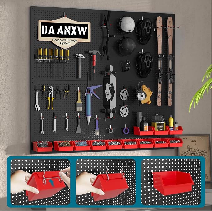 Peg Board kit with Accessories, Heavy Duty Steel Pegboard Kit with 180 PCS Varied Pegboard Accessories, Ideal for Tool Storage and Garage Organization, 16-Inch X 36-Inch, 2 Pack (Red Box)