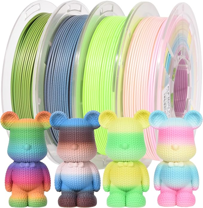 RAMBERY Matte PLA 3D Printer Filament Bundle Upgraded Multicolored Filament 1.75mm 4 Packs Multi Color Change 3D Printing Filament for Most 3D Printers, 4 Spools 250g Each (Total 2.2lbs)