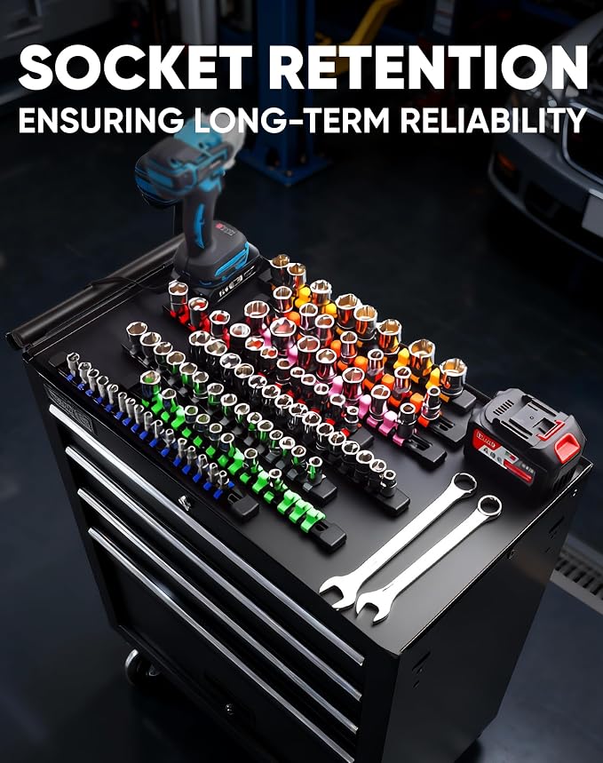 ALOANES 3PC ABS Socket Organizer, Socket Rails Fit 1/2 inch Drive | Portable Heavy Duty Socket Holders Hold up 36 Sockets for Toolbox Drawer Bags(Black)