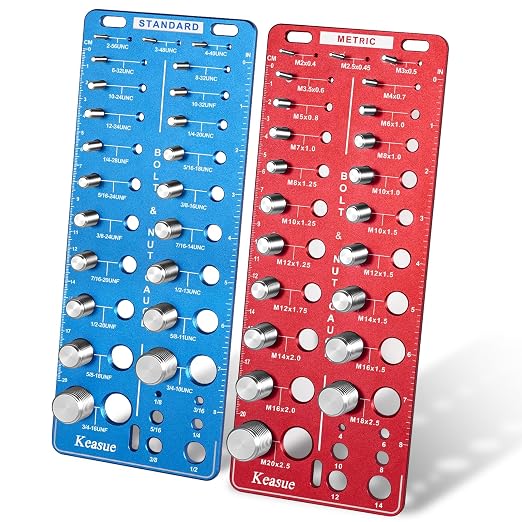 56Pcs Thread Checker, Nut and Bolt Thread Checker Standard and Metric, Thread Gauge Include 22 Inch & 22 Metric & 12 Drill Bit Sizes, Suitable for Nut Bolt Size Finder Classification