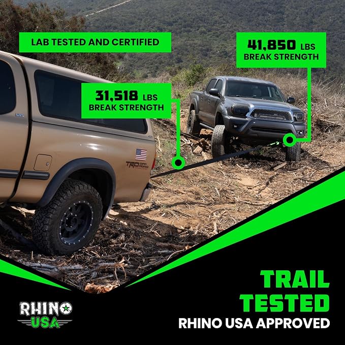 Rhino USA Heavy-Duty Recovery Gear Combos Off-Road Truck Vehicle Recovery, Best Offroad Towing Accessories - Backed for Life (20' Strap + Shackles)