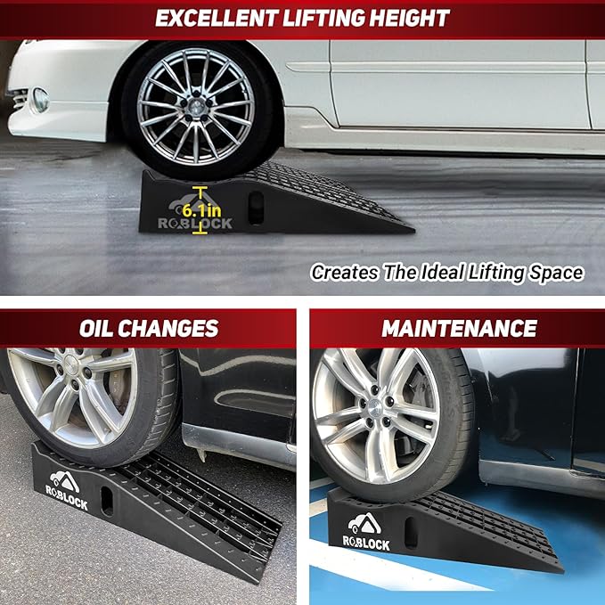 ROBLOCK Heavy Duty Low Profile Car Ramps for Oil Changes, Portable Car Ramps for Low Cars High Lift and Jack Support, Vehicle Ramps for Garage, 35.63''x12''x8.07'', G.V.W 13000 LBS, 2 PCS