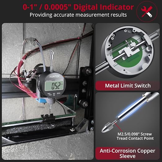 XUNTOP Digital Dial Indicator with 176lbs/80kg Magnetic Base, 1inch/0.0005inch Dial Gauge with Inch/Metric Conversion LCD Display Digital Dial Indicator Set for Lathe,3D Printer,CNC, Indusrial