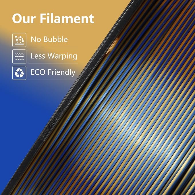 Kingroon PLA Filament, Multicolor Silk PLA Filament, Tri Color 3D Printer Filament, 1.75 mm, Dimensional Accuracy +/- 0.03 mm, 1kg Spool(2.2lbs), Blue Gold