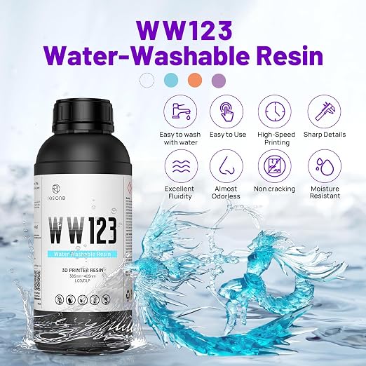 RESIONE Water-Washable 3D Printer Resin, Seawater Blue, – Low Odor, Fast Curing, High Precision Photopolymer Resin for LCD DLP MSLA, Easy to Clean with Water, Beginner Friendly, 1KG